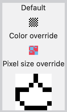 Screenshots of the tiles showing the different overrides